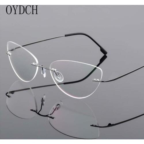 OYDCH Mens anti-blue reading glasse ultra light rimless cats eye womens anti-radiation diopter glasses
