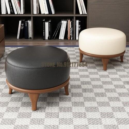 Nordic Creative Solid Wood Shoe Stool Small Low Stool Personality Leather Stool Round Stool Sofa Stool Coffee Table Foot Stool