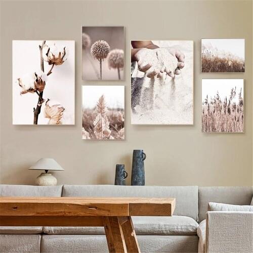 Nordic Pink Flower Cotton Dandelion Wall Art Poster Holding The Sand Canvas Painting Bird Landscape Quotes Art Print Home Decor