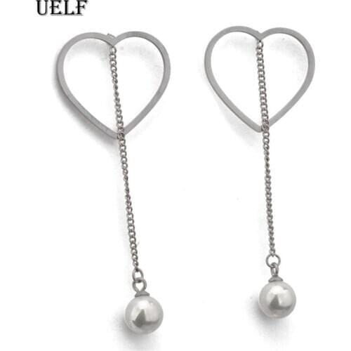 Uelf New Imitation Pearl Heart Tassel Earrings Geometry Drop Earring For Women Statement Earrings Wholesale