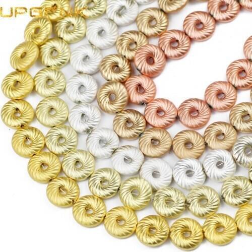 UPGFNK Matte Gold/Silvers Plating Natural Stone Hematite 10mm Round Circle Loose Spacer Beads For Jewelry Bracelet Marking DIY