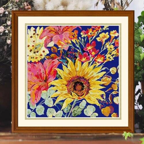 Вышивка крестиком Fully embroidered 60x60cm sunflower bouquet cross stitch kits embroidery needlework sets