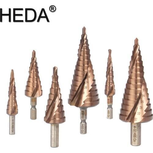 15Steps 4-32mm High Speed Steel Cobalt Coated Hex Shank Spiral Grooved Metal HSS M35 Conical Drill Bits Step Cone Cutter Tools