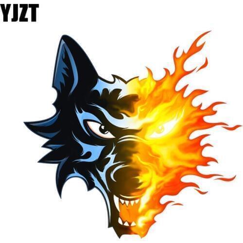 YJZT 16.5CM*15.8CM Personality Flame Wolf PVC Motorcycle Car Sticker 11-00477