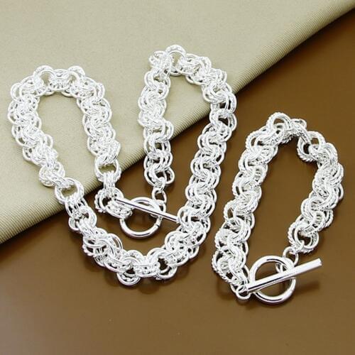 New Arrival Jewelry Sets 925 Silver Fashion Three Circles Round Necklace Bracelet Sets for Woman Male