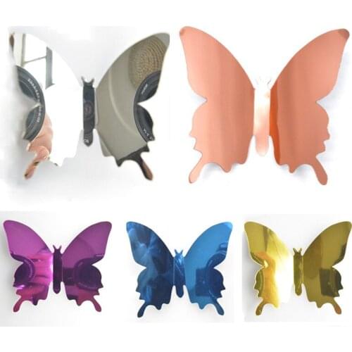12pcs 3D Mirror Butterfly Wall Stickers Suitable for Living Room and Bedroom Ornament Personalized Home Decoration Accessories