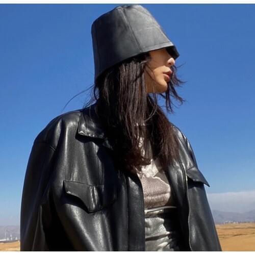 Embroidery Letter Hat Womens Faux Leather Three Colors Fisherman Hats 2020 Fashion