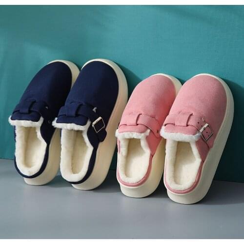 Women Slippers Ladies Winter Cotton Home Warmth Mens Indoor Shoes Female Casual Buckle Platform Thick Soled Couples Slipper