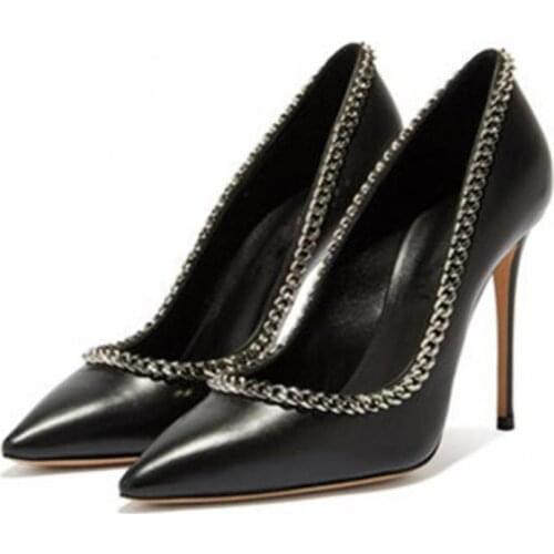 High Heels Womens Shoes Slip-on Chain Thin Heel Lady Shoe Pointed Toe Pumps Mixed Colors White Brand Single Shoes Zapatos Mujer