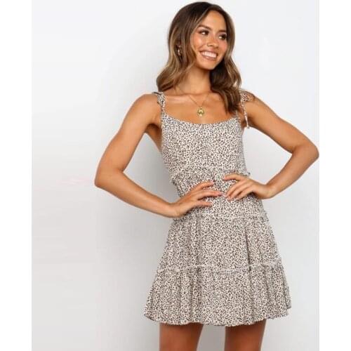 Jastie Leopard Print Spaghetti Strap Sexy Dress Women Summer Sleeveless V-Neck Loose Mini Dresses Backless Casual Beach Dress