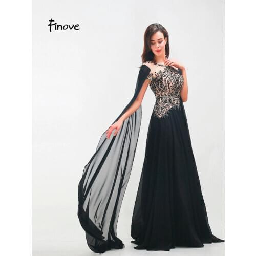 Finove New Style Long Evening Dress 2020 Woman Chic Evening Gown Beading Full Sleeved Floor Length Formal Clothing Plus Size
