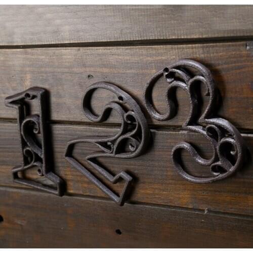 0-9 Cast Iron Digits House Number Plates Home Garden Wall Decoration House Hotel Door Plate Retro Room Address Number Plaque