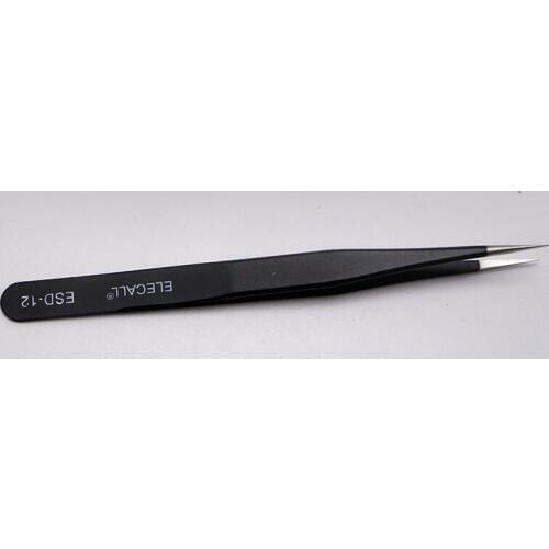 1PC)ESD 12 Tweezers Straight Precision Stainless Anti-static Electric Tweezers