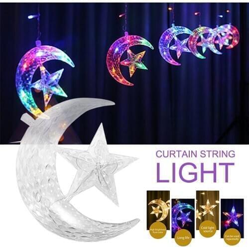 2020 LED Curtain String Light Christmas Indoor Chandelier Moon Hug Star Style 8 Mode Garland Fairy Lamp Holiday Decoration 2.5M
