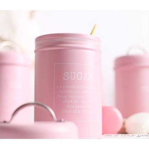 3 Pcs Iron Canisters Tins Kitchen Coffee Tea Sugar Storage Container - Pink