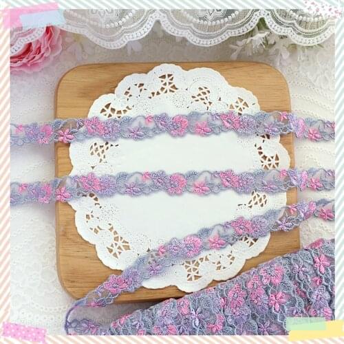 3 Yards Soft Mesh Gray Pink Small Flower Embroidered Lace Decoration Accessories Lace Trim 2cm Width