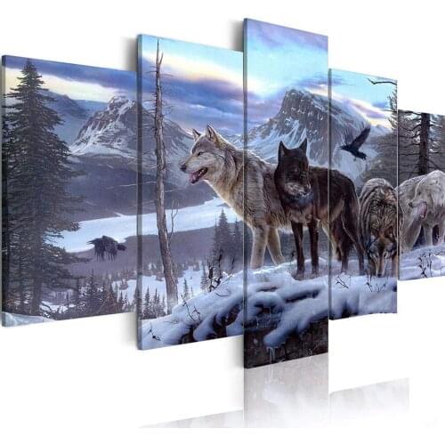 Animal Wolf 5 Pieces 5D Diy Diamond Painting Cross Stitch full Square Round Diamond Embroidery Blue Winter Landscape A2107