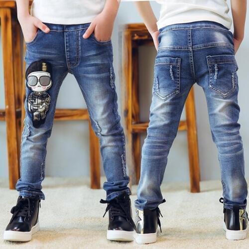 Kids Jeans Elastic Waist Stretch Denim Pants Boys Cartoon Leggings For 4-14 Years Children 2019 Autumn Spring Pencil Trousers