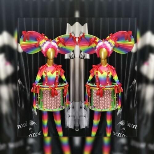 Fluorescent color Clown Cosplay costume Trojan suit bar gogo costumes nightclub holiday party ds wear