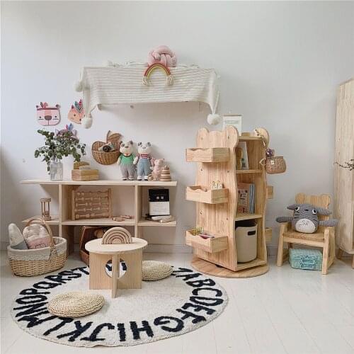 Louis Fashion Childrens Bear Bookshelf 360 Degree Rotation Solid Wood Multi-functional Storage Books