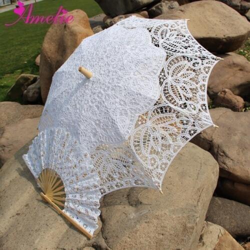 Battenburg Lace Parasol and Fan set Wedding Bride Lace Umbrella