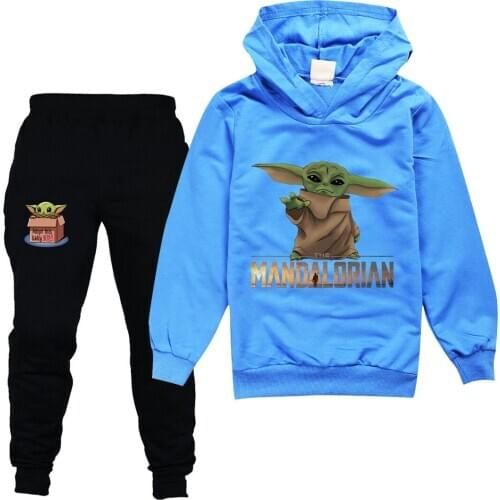 Baby Girls Clothes Set For Toddler Cartoon Mandalorian Baby Yoda Long Sleeved T-shirt Tops And Pants Outfits Kids Clothing Suits