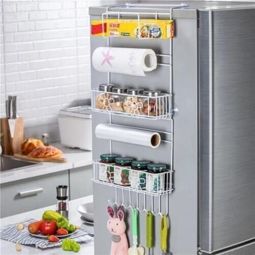 Kitchen Multifunction Refrigerator Storage Rack Organizer Shelf Space Saver Fridge Side Wall Storage Hanging Holder White Large