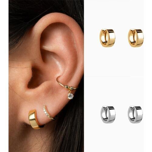 BOAKO Hot Selling S925 Sterling Silver Earrings Minimalist Chic Wind Circle Smooth Earrings Set With Zircon Earrings Jewelry