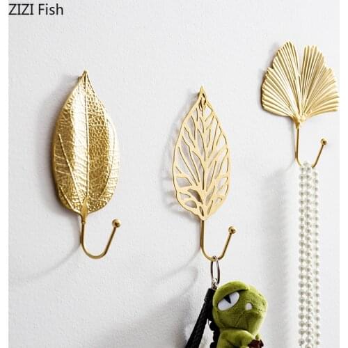 Golden Feather Metal Hook Coat Rack Iron Leafs Decorative Ginkgo Biloba Room Backdrop Leaves Hanging Decoration Decor Home