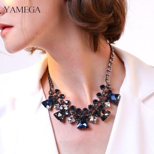 Fashion Lucxury Crystal Necklace Gold Chain Party Dress Accessories Jewelry Collar Necklaces for Women Girls Perfect Qualilty