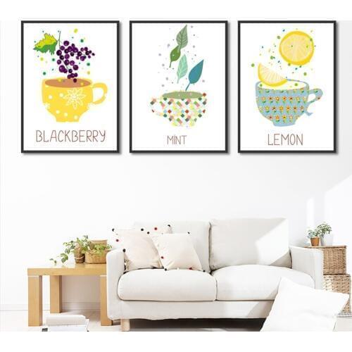 Fashion Home Decoration Nordic Small Fresh Fruit Cup Decorative Painting Restaurant Wall Art Prints Framelsss Canvas Poster