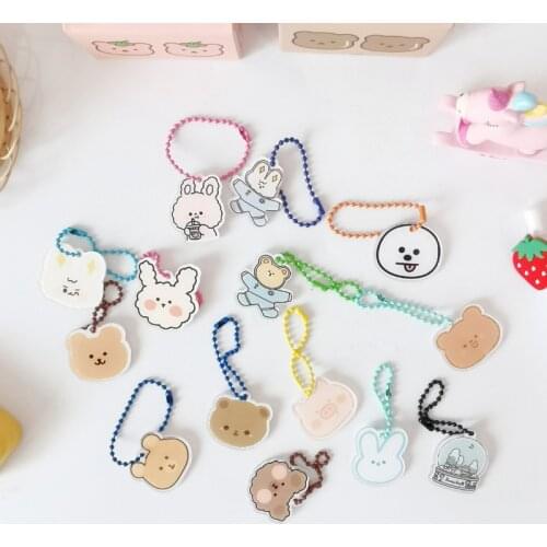 Cartoon Cute Bear Rabbit Key Chain Fashion Creative Accessories Student Schoolbag Airpods Decorative Pendant Acrylic Ornament