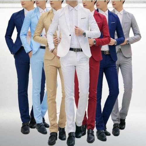 Mens Suits Groom Tuxedos Slim British Student Business Leisure Youth Fashion Two Pieces Suit Best Man Suits (Jacket+Pant) 2021