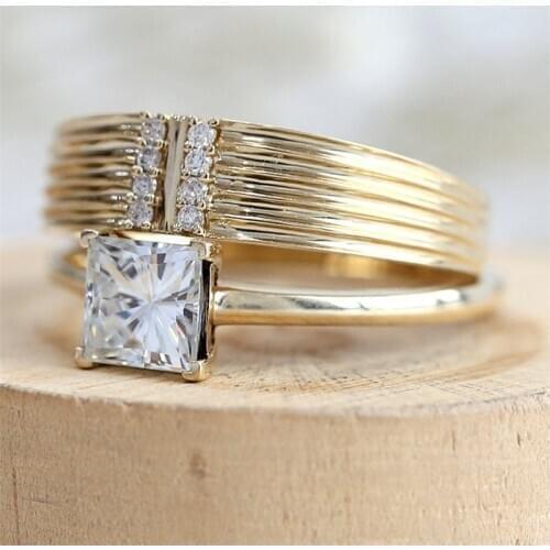 2Pcs/Set Exquisite White Rhinestones Zircon Ring Set For Women Accessories Jewelry Anniversary Engagement Gold Color Women Rings