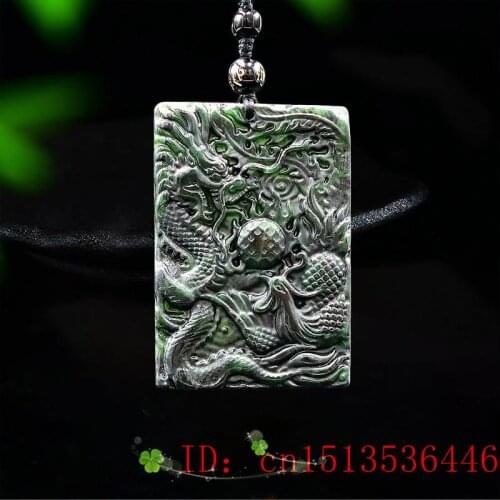 Jade Dragon Phoenix Pendant Necklace Natural Black Green Gifts Jewellery Amulet Fashion Charm Chinese Carved