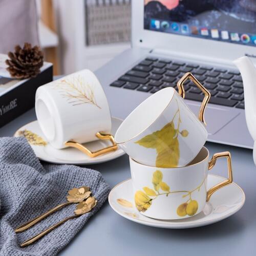 Nordic Afternoon Tea cup Saucer Set Hand-painted Gold Coffee Cup And Dish Simple Household Office Water Cups Autumn Series Gift