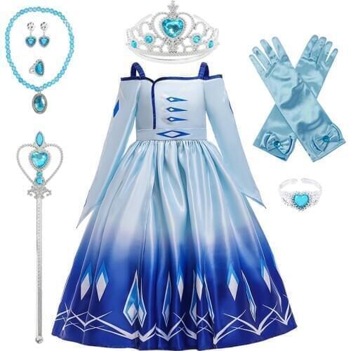 New Blue Dress For Girls Clothing Anna Princess Set Christmas Cosplay Birthday Party Sky Blue Princess Dress 2020