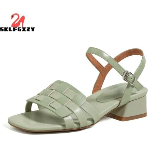 SKLFGXZY New Summer Women Sandals Genuine Leather Beach Leisure Shoes The French Sandals 100% Cowhide