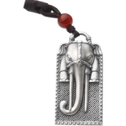 New S999 sterling silver pendant small elephant men and womens Retro personality Thai silver fashion pendant Set of chains