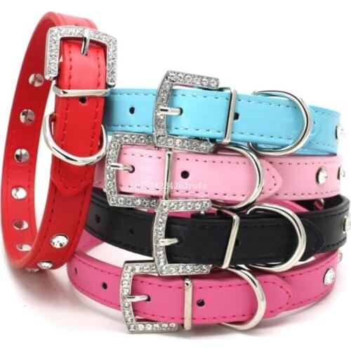 200pcs Bling Crystal Love Rhinestone Pet Dog Collar Fashion Puppy Dog Cat Necklace Collars Neck Strap PU Leather Dog Collar
