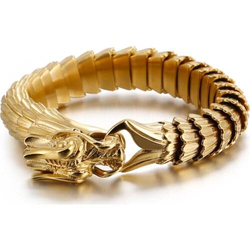 Punk Animal Dragon Charm Bracelet Men Stainless Steel MatteShiny China Dragon Blessing Bracelet Amulet Bangle Jewelry