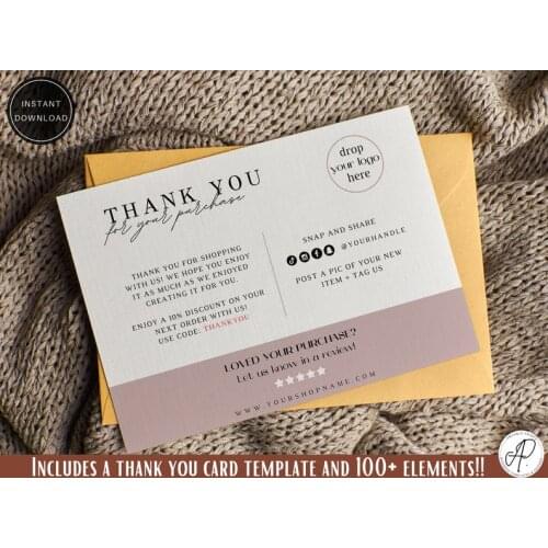 Editable and Printable thank you card, Blush pink thank you, Business thank you card template, thank you for your purchase