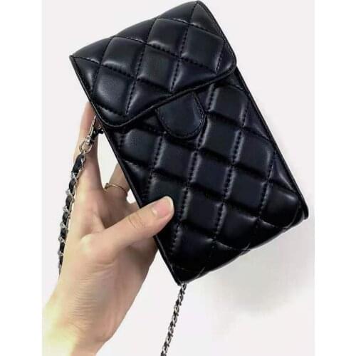 CC Luxury Brand Chain Mini Crossbody Pouch Lambskin Caviar Leather Cellphone Cosmetic Bag Card Wallet Purse for All Mobile Phone