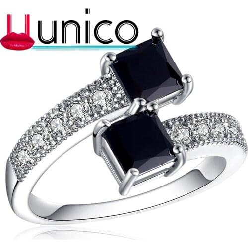 UUNICO Luxury Starry Star Rings Real 10KGF White Gold Filled Rings for Women Fashion finger ring with Genuine Black CZ Jewelry