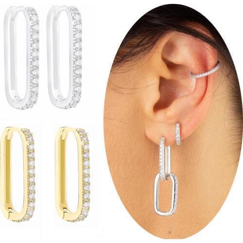 Slovecabin 2019 Popular 925 Sterling Silver Oval Huggie Hoop Earrings with Clear Stones Pave Earring Jewelry For Women