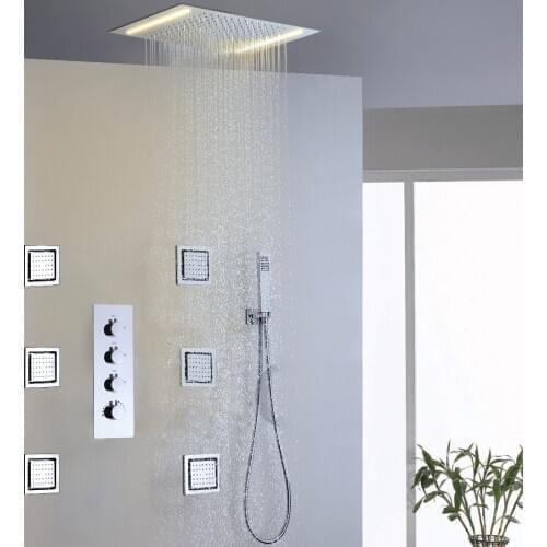 DULABRAHE Thermostatic Bathroom Shower Faucet Set LED Concealed Shower Mixer System Bath 50X36 cm Ceiling Rain Shower Head