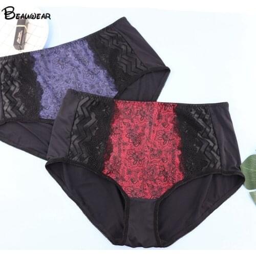 Beauwear XL-6XL High-Rise Women Panties Floral Lace Briefs Ladies Sexy Lace Panties Underwear Breathable Underpants Lingeries