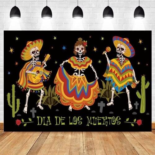 Yeele Day Of The Dead Backdrop Mexican Fiesta Sugar Skull Vinyl Photography Background Dia De Los Muertos Dress-Up Photo Studio