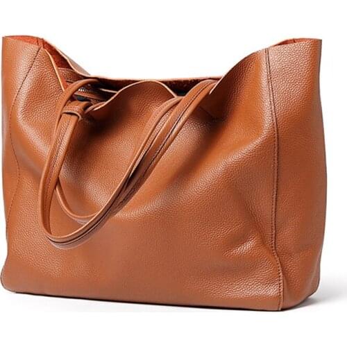 Female Large Composite Bags Black Gray New Fashion Genuine Leather Shoulder Bag for Women Luxury Designer Ladies Soft Handbags