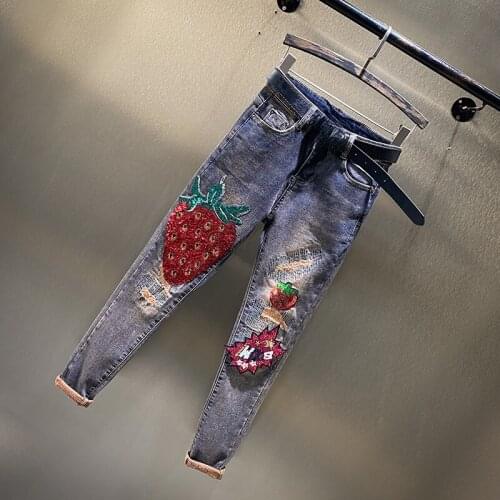 Pants Womens 2021 New Summer Thin Diamond-studded Jeans Womens High-waisted Western Style Slim Slimming Pencil Pants